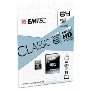 EMTEC Micro SD Card 64GB + Adapter CL10 Classic