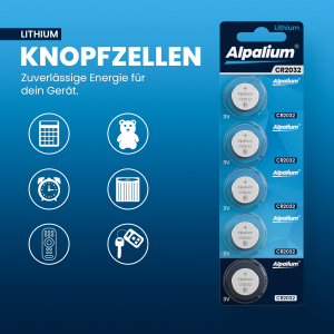 ALPALIUM Lithium Knopfzelle CR2032 - 3V / 5er Blister