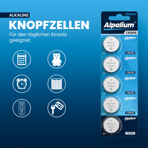 ALPALIUM Lithium Knopfzelle CR2016 - 3V / 5er Blister