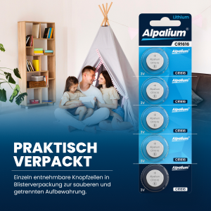 ALPALIUM Lithium Knopfzelle CR1616 - 3V / 5er Blister