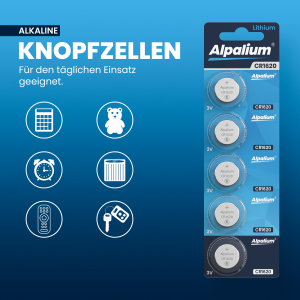 ALPALIUM Lithium Knopfzelle CR1620 - 3V / 5er Blister