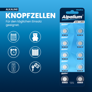ALPALIUM Alkaline Knopfzelle AG0 / LR63 / 521 / 1,5V / BP10