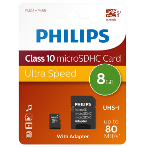 PHILIPS Micro SD 8GB / Klasse 10 / inkl. Adapter